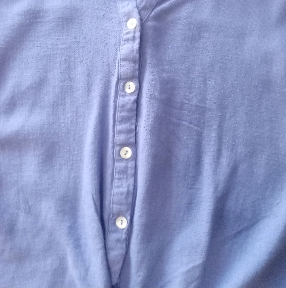 L.O.V Women's Blue Long Sleeve Tie Knot Linen Blend Button Blouse Size M - Picture 3 of 10